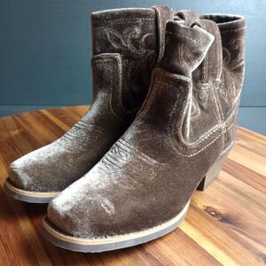 Justin Gypsy Boots Velvet Velour Womens‎ Sz 6B Brown Cowgirl Western Square Toe